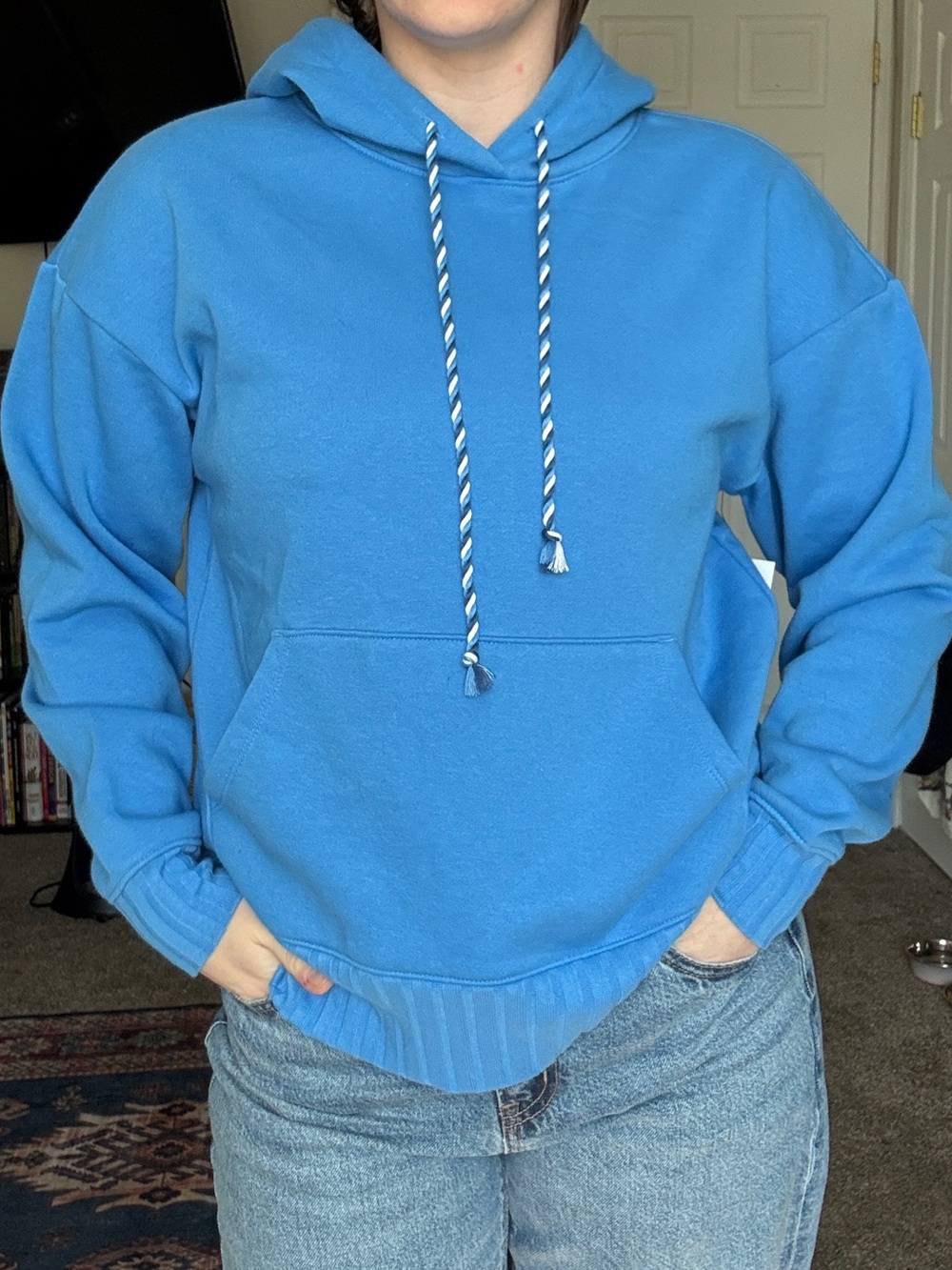 Sonoma Bright Blue Hooded Sweatshirt with Striped Drawcord